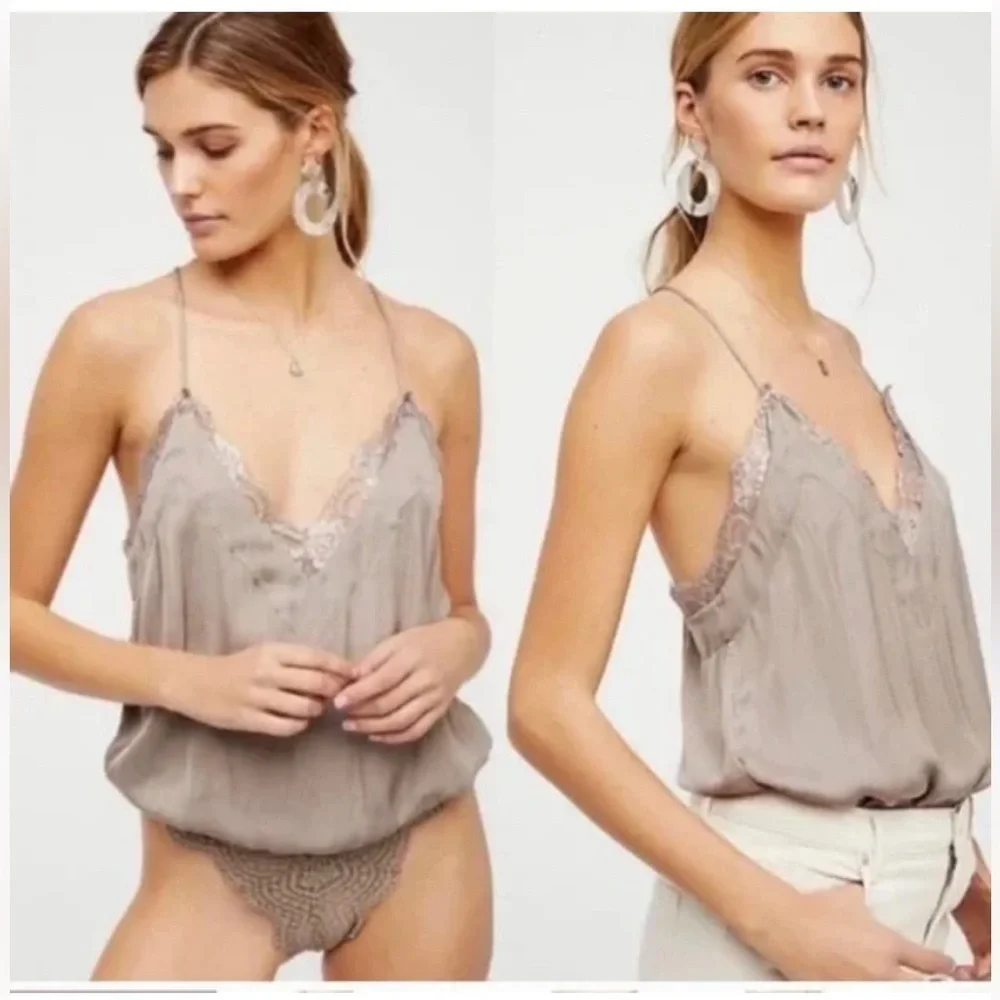 Free People Intimately HBD Lace Satin Bodysuit